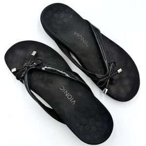 Vionic Bella II Sandals Womens 9.5 Black Leather Adjustable Comfort Slides